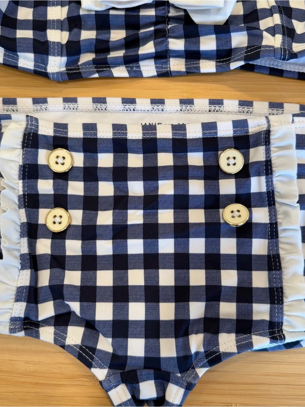 Janie And Jack Kids Girls Blue Gingham White Ruffle Halter 2 Pc Bikini Swim 5 S